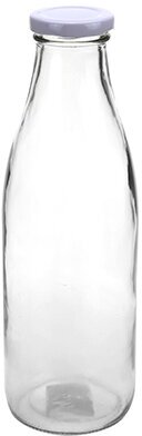 Бутылка стеклянная "Молочная" 1л, h26см, диаметр горла - 3,5см, металлическая винтовая крышка, д/основания 7,5см (Китай) - фотография № 3