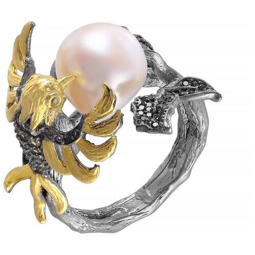 фото Element47 кольцо из серебра 925 пробы с барочным жемчугом, перидотами и кубическим цирконием yr01100_ko_pd_wb_002_bj, размер 18