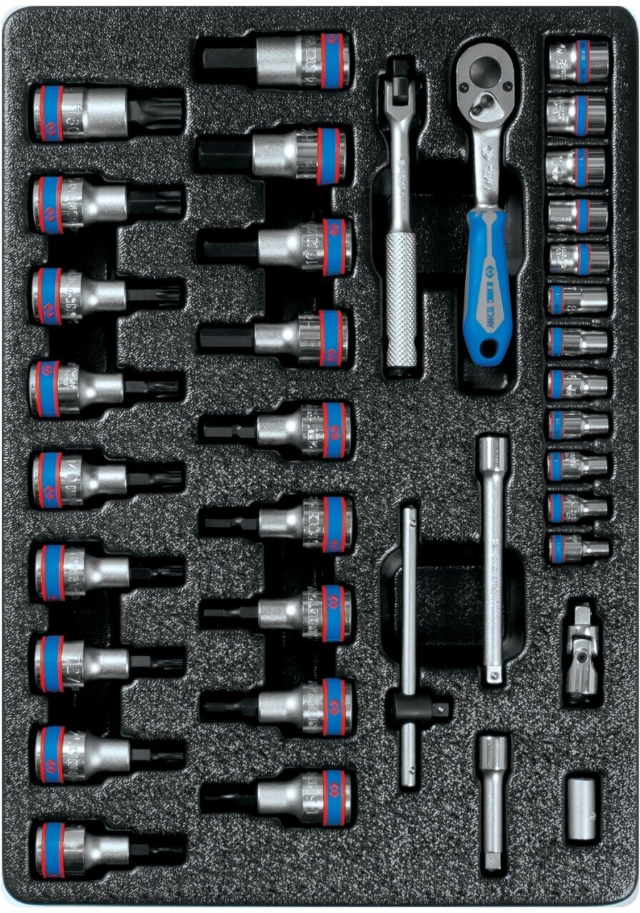 Набор торцевых головок 1/4" с принадлежностями, торцевые насадки Hex и Torx, ложемент, 37 предметов KING TONY 9-7537MR