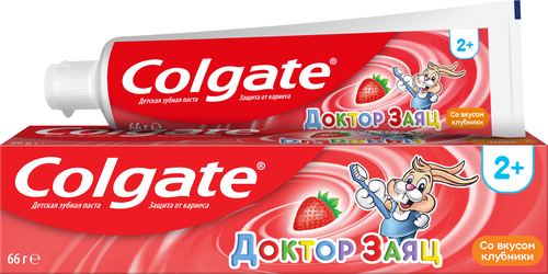 Зубная паста Colgate Доктор Заяц вкус Клубники детская, 50 мл, 66 г, красный