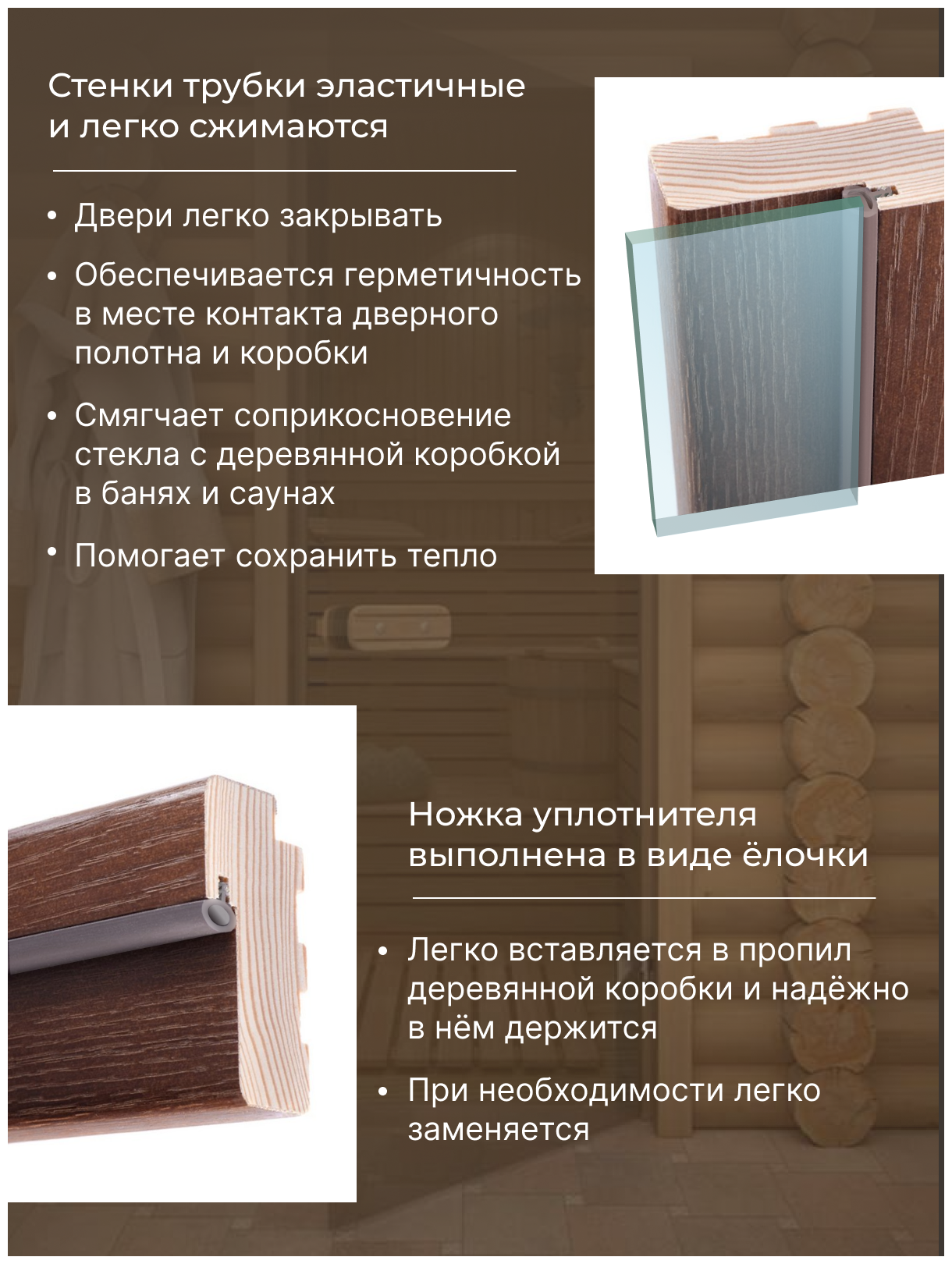 Врезной силиконовый уплотнитель из термостойкого материала для дверей и окон в бани и сауны 5 м.п. - фотография № 2
