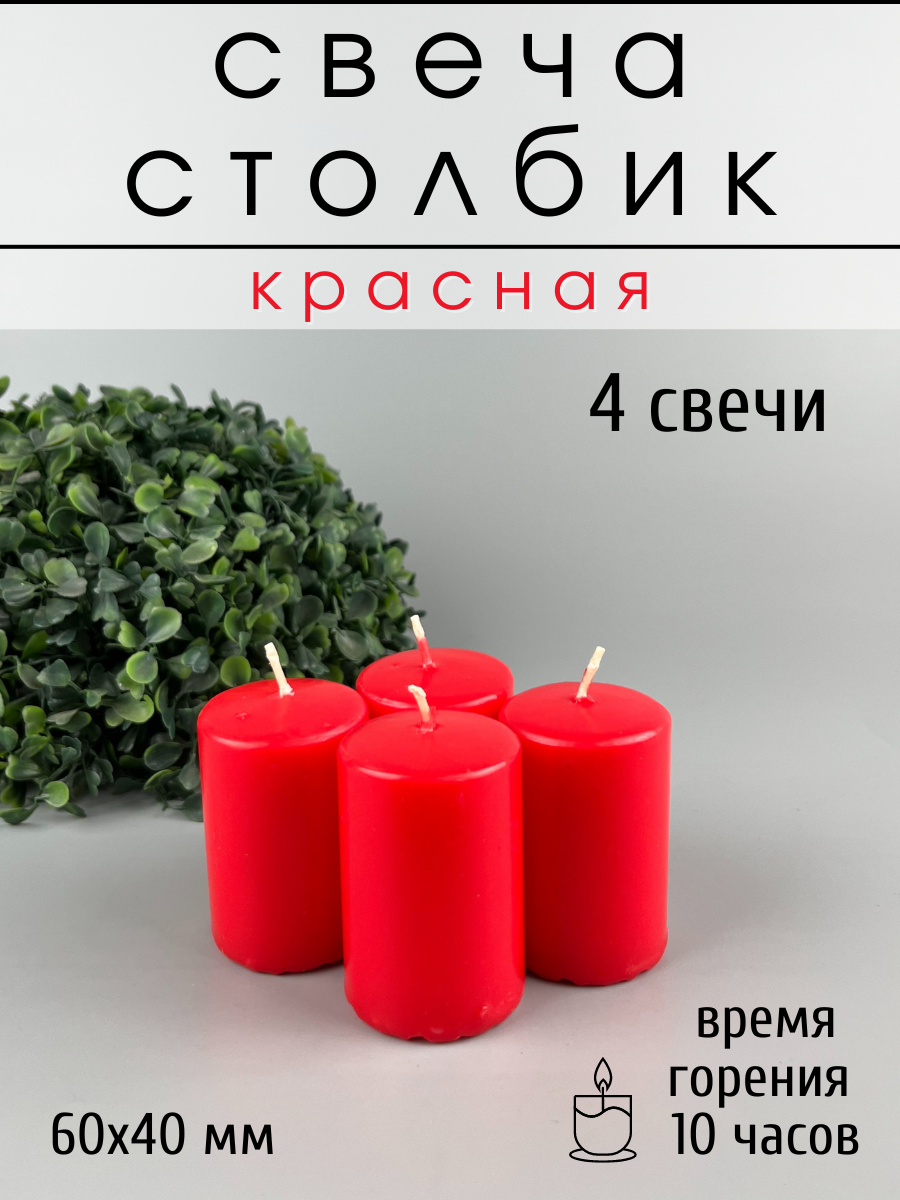 Свеча Бочонок/Фигурная/для дома 60х40 мм, цвет: красный, 4 шт.