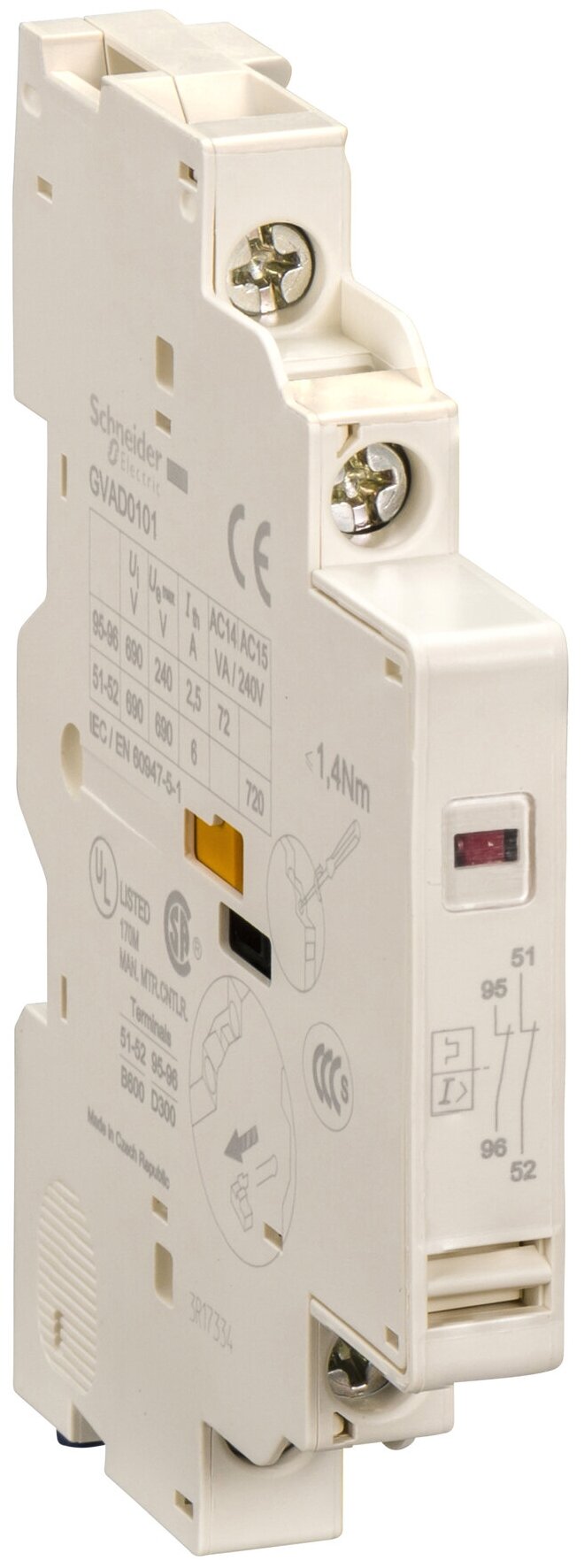 Контакт сигнального аварийного отключения НЗ+дополнительный контактор но к автомату защиты двигателя Schneider Electric, GVAD0110