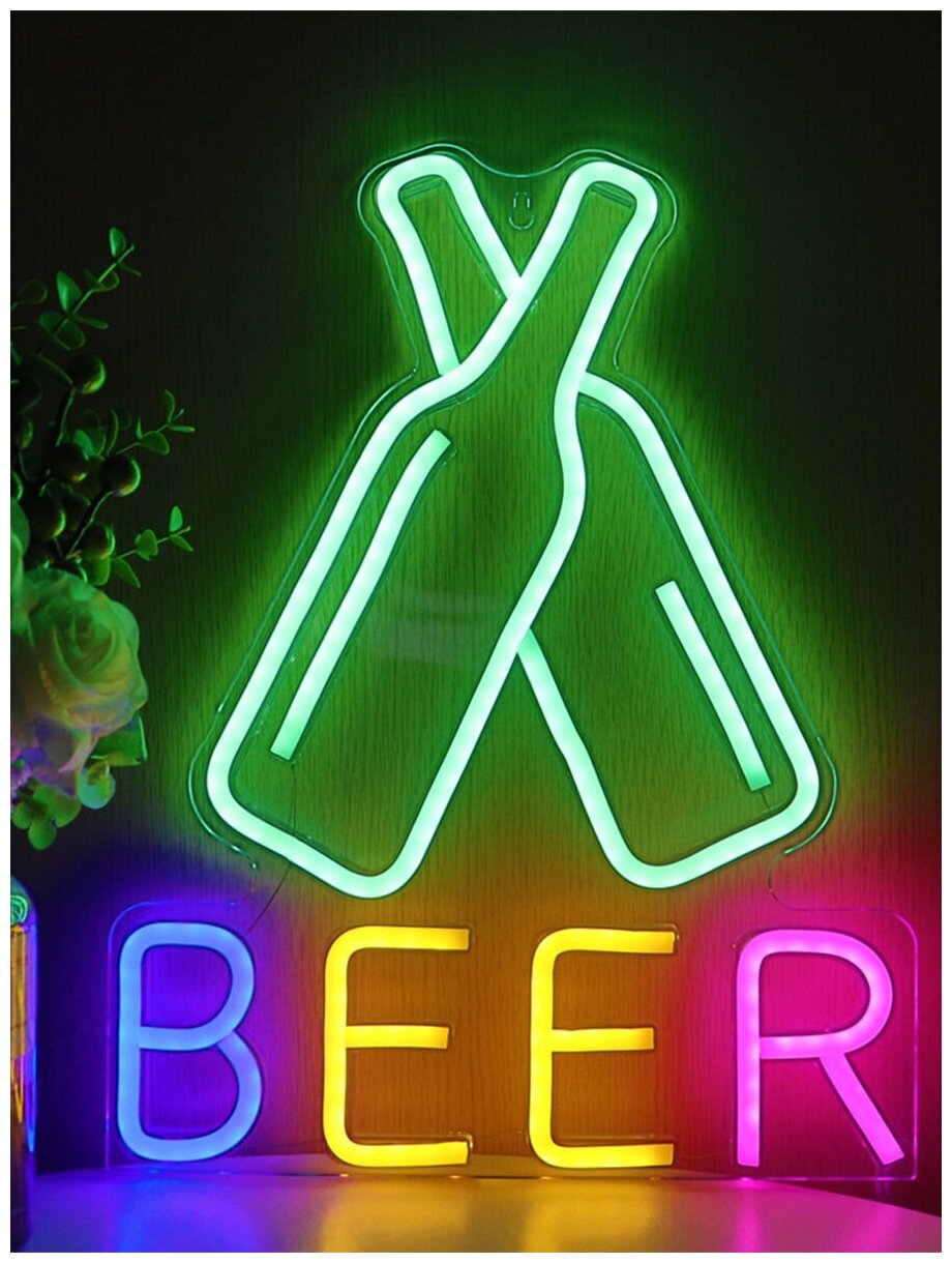 Неоновый светильник / Неоновая вывеска Beer Пиво Бутылки - фотография № 5