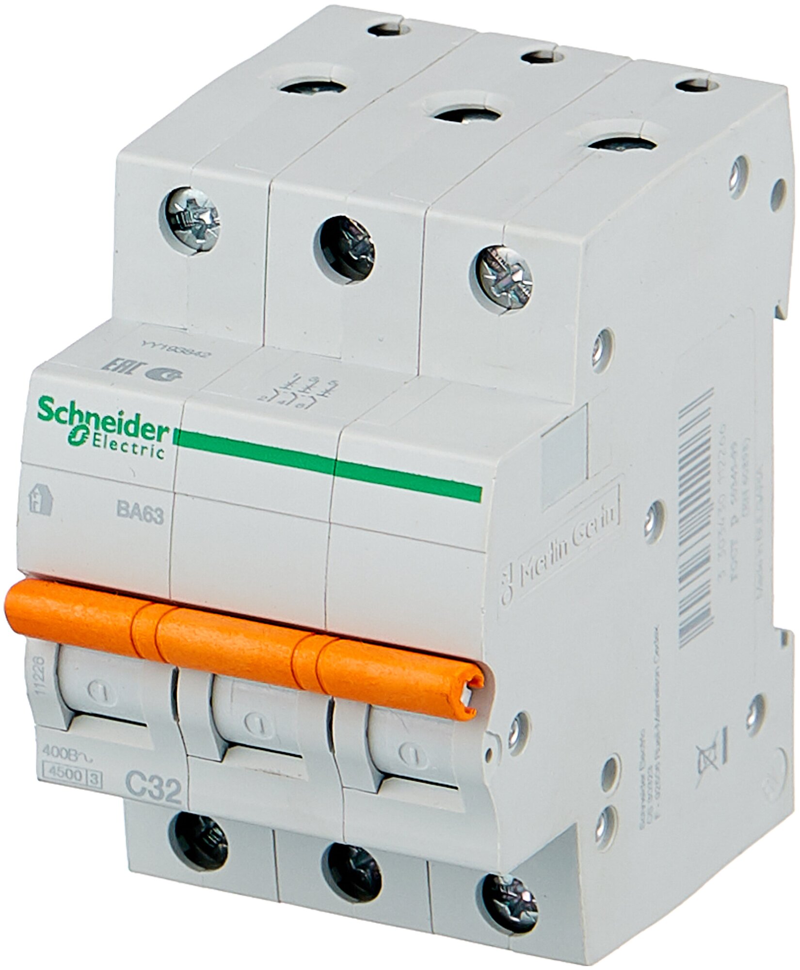 Автоматический выключатель SCHNEIDER ELECTRIC 3p C 32А 4.5кА ВА63 домовой 11226