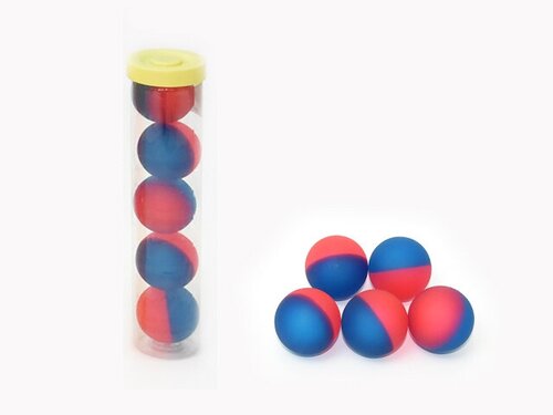 Набор каучуковых мячиков 5 шт в тубусе, диаметр 4 см, красно-синие