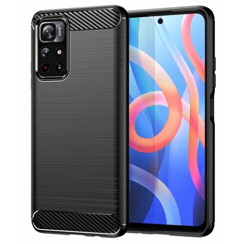 Накладка силиконовая для Poco M4 Pro 5G / Xiaomi Redmi Note 11S 5G карбон сталь чёрная