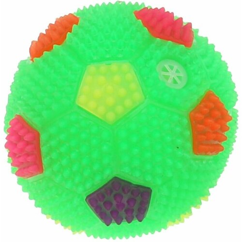 "Пэт тойс (Pet toys)" Игрушка для собаки "Мяч-футбольный" д6см h6см, ПВХ, с пищалкой, светящаяся, на картоне, цветная, цвета в ассортименте: зеленый, желтый, коралловый, фуксия (Китай)