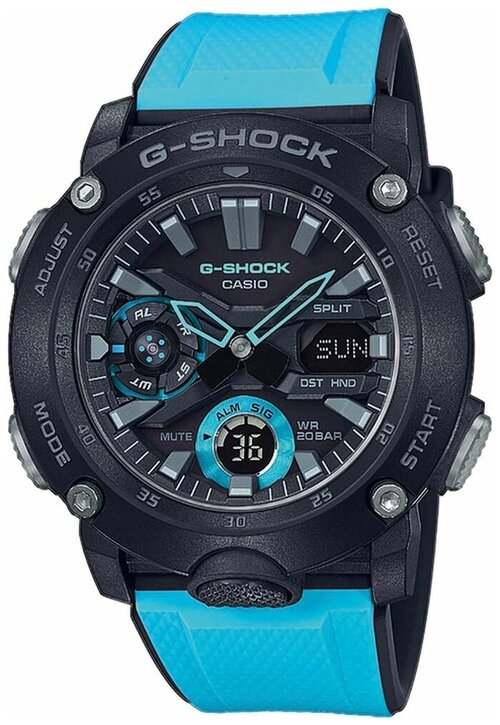 Наручные часы CASIO G-Shock GA-2000-1A2, черный, голубой