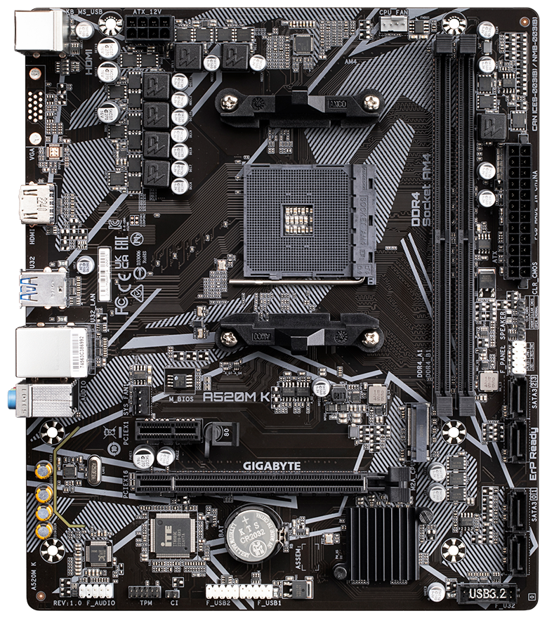 Материнская плата Gigabyte A520M K (AM4, mATX)