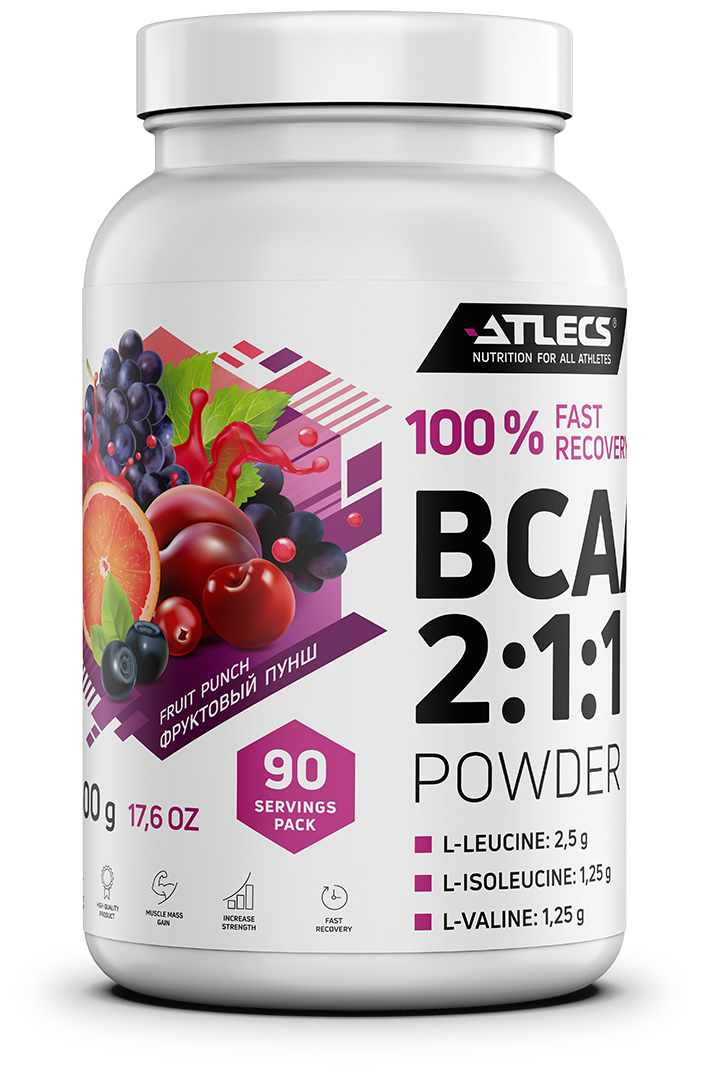 Atlecs BCAA 2.1.1, 500 g, (пунш фруктовый)