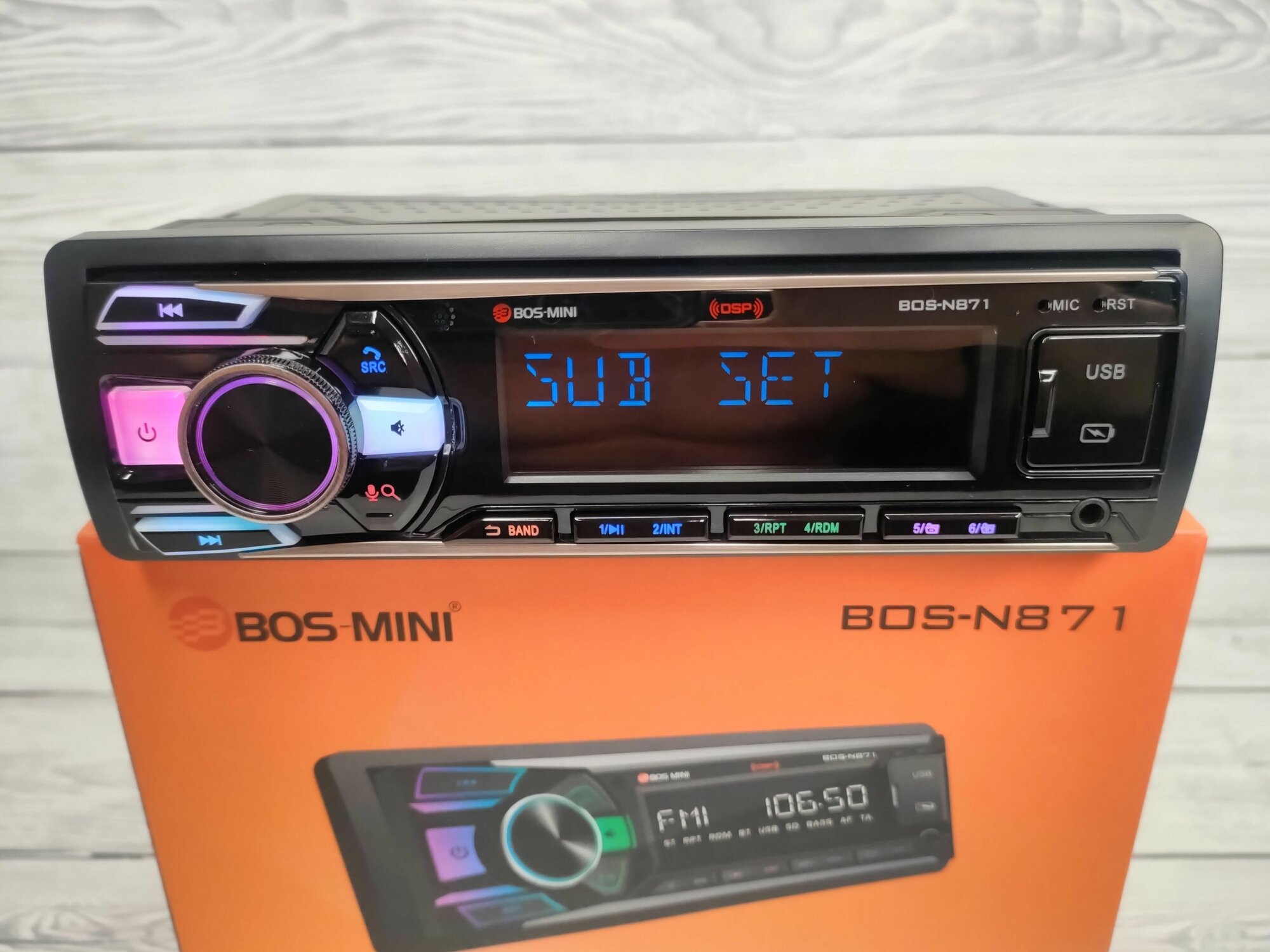 1DIN Процессорная автомагнитола BOS-MINI 60W, настройка сабвуфера, 28 полосный эквалайзер