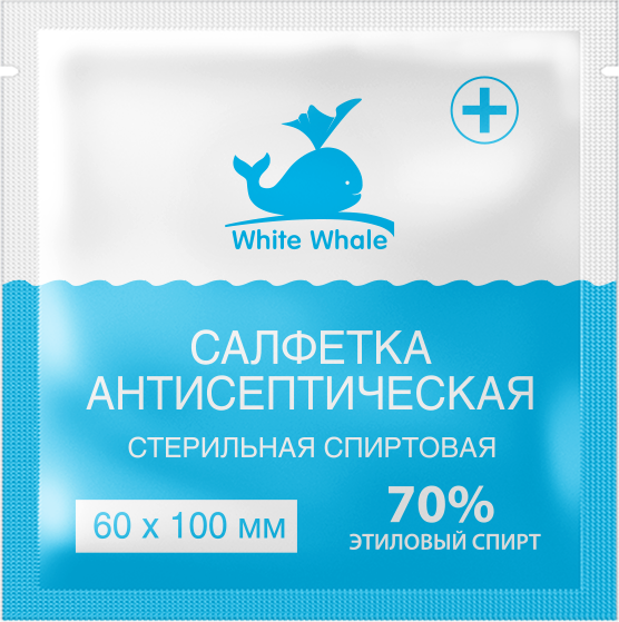 White Whale, салфетка антисептическая спиртовая (6 х 10 см), 100 шт.