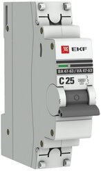 Автоматический выключатель 1P 25А (C) 6кА ВА 47-63 EKF PROxima