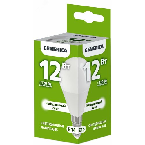 Iek светодиодные лампы LL-G45-12-230-40-E14-G Лампа LED G45 шар 12Вт 230В 4000К E14 GENERICA