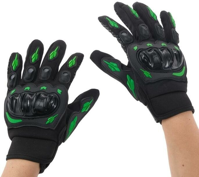 Перчатки мотоциклетные с защитными вставками пара размер XL черно-зеленый