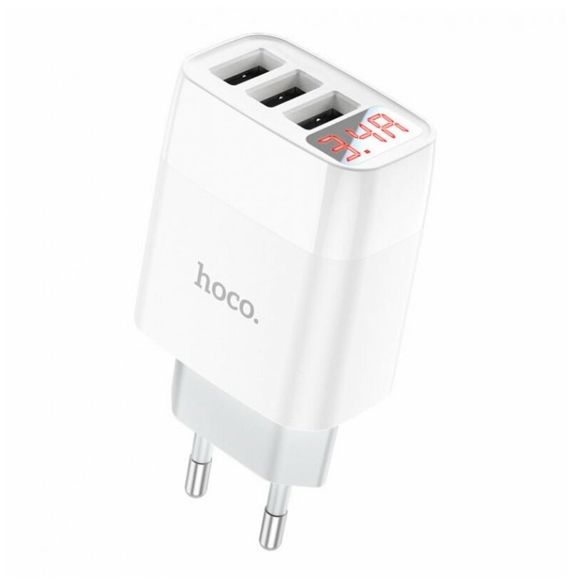 Зарядное устройство сетевое Hoco 6931474760593 3*USB, 3.4А, белый - фото №2