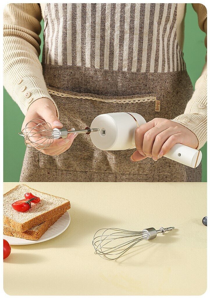Беспроводной портативный ручной миксер для кухни и смешивания красок белый - фотография № 3