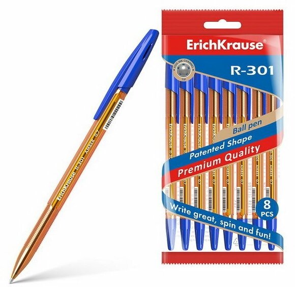 Набор ручек шариковых R-301 Amber Stick, 8 штук, узел 0.7 мм, цвет чернил синий