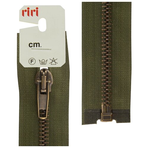 фото Молния металл разъёмная, 1 замок, at, 5 мм, 70 см, цвет тесьмы 2827, хаки riri