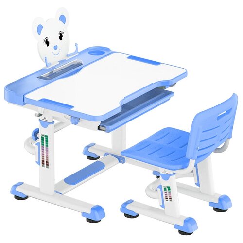 фото Комплект anatomica litra: детская парта, стул, выдвижной ящик и подставка белый/голубой
