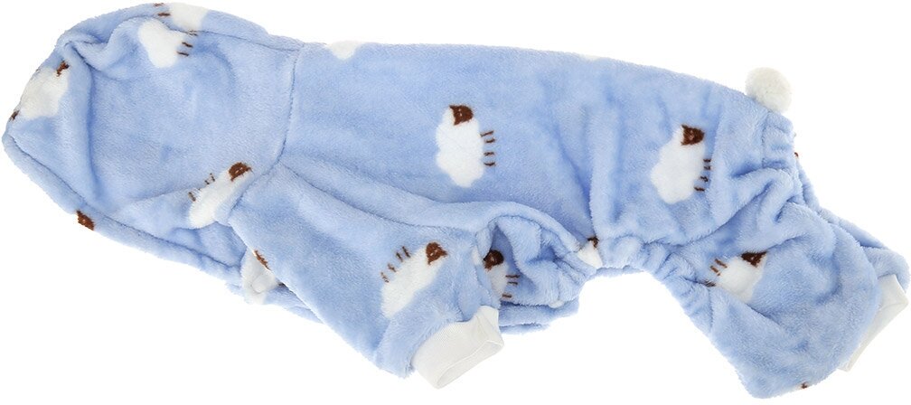 "Пэт тойс (Pet toys)" Одежда для собаки "Комбинезон" "Овечка" с капюшоном, с хвостиком, на кнопках, р-р L, цвет-голубой, плюш (100% полиэстер) - фотография № 13