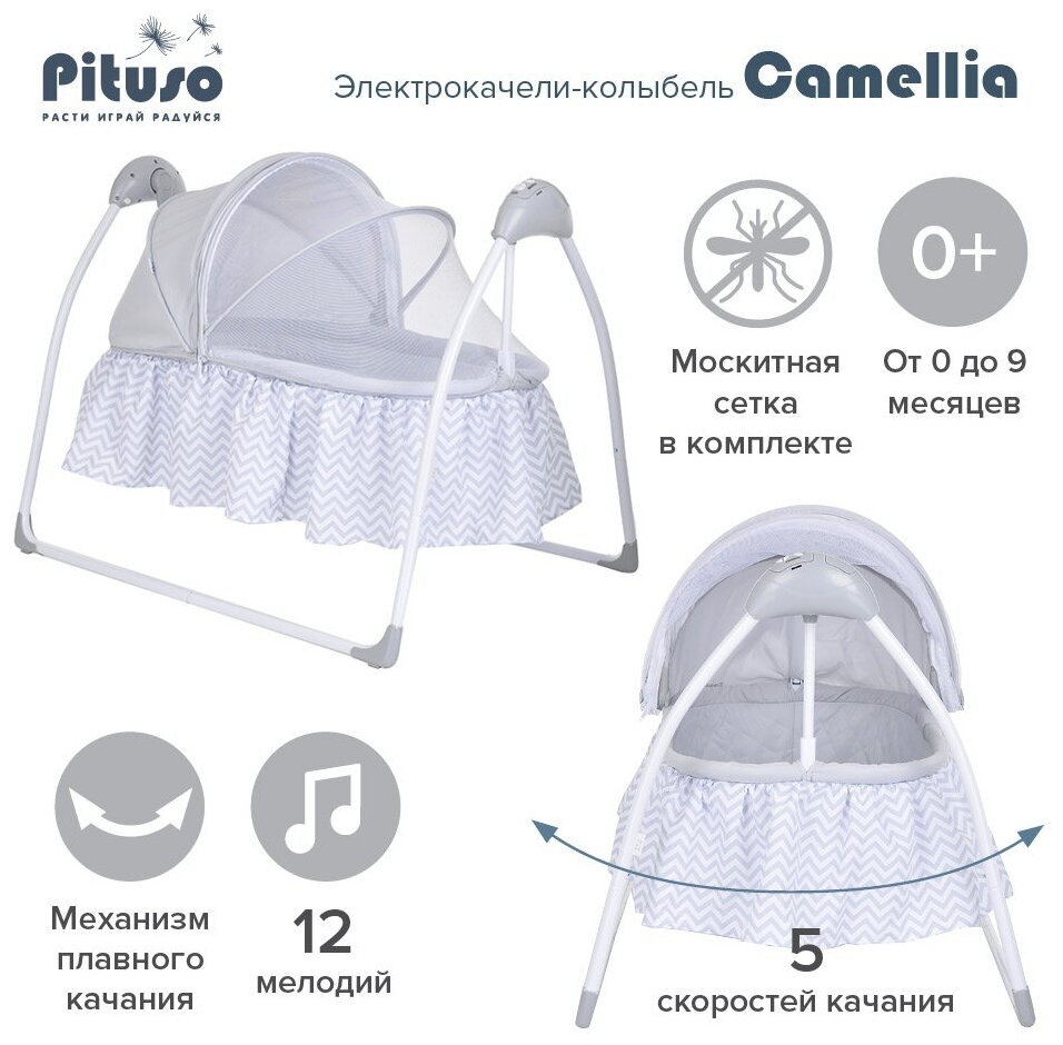 Электрокачели - колыбель Pituso Camellia Grey wave/Волна, серый