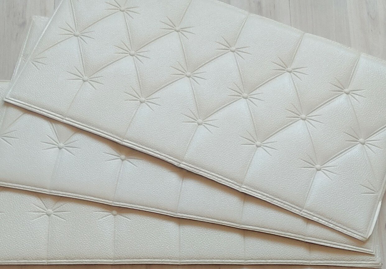 Панели самоклеящиеся 3D мягкие для стен, для изголовья кровати, мебели, 30*60 см, цвет белый - фотография № 5