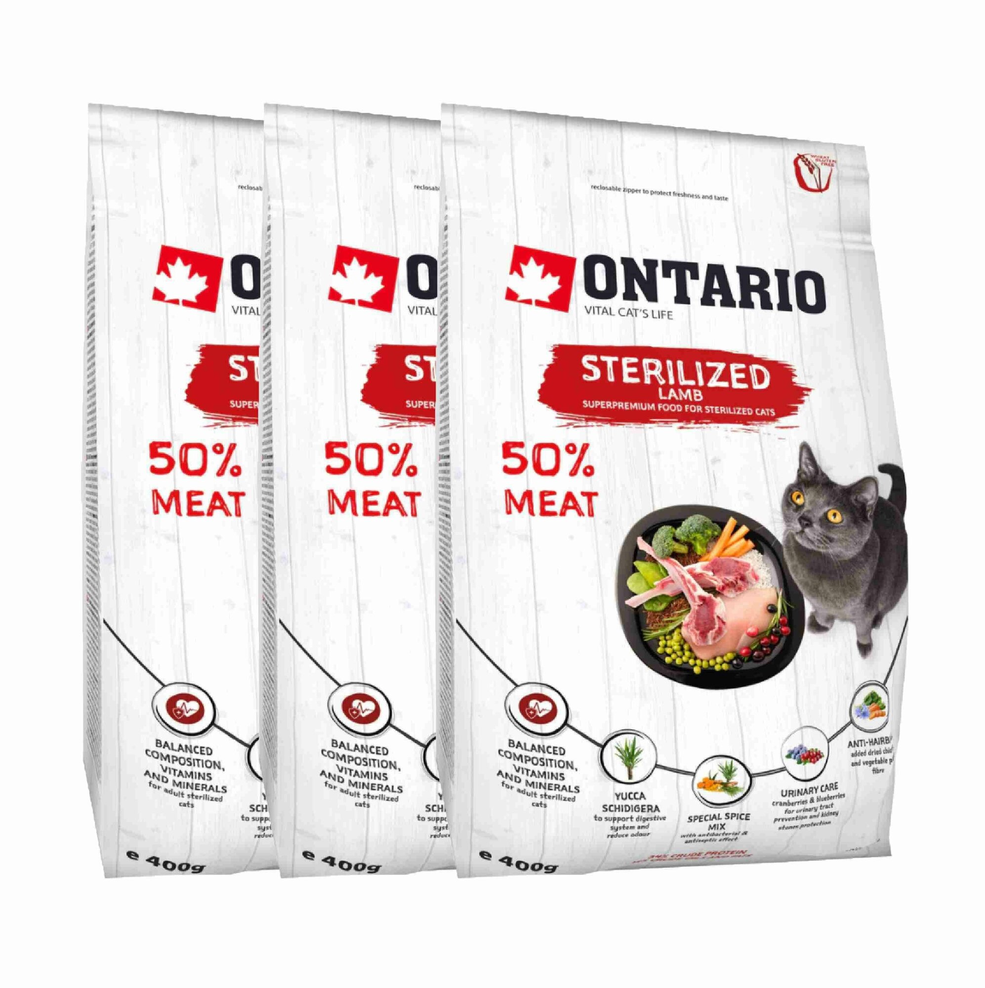 Ontario Для стерилизованных кошек с ягненком (Ontario Cat Sterilised Lamb) 0,4 кг х 3 шт.