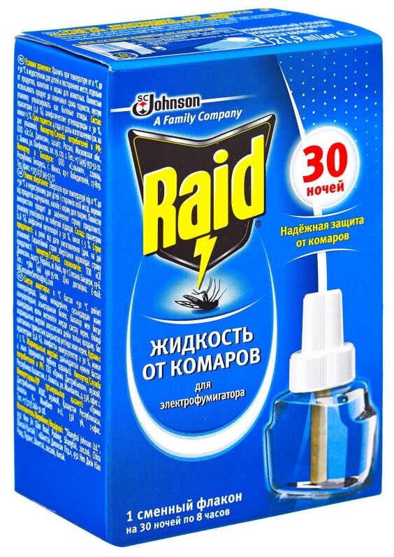 Средство от насекомых Raid жид-ть от комаров для фумиг на 30ноч Без запаха, 1 шт.