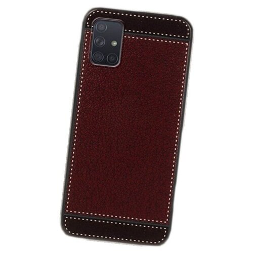 фото Чехол mypads для samsung galaxy a71 sm-a715f (2020) из качественного износостойкого силикона с декоративным дизайном под кожу с тиснением коричневый