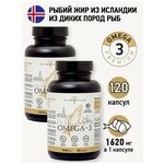 Омега 3, рыбий жир из Исландии, 1620 мг, омега высокой концентрации, 120 капсул (2 банки) - изображение