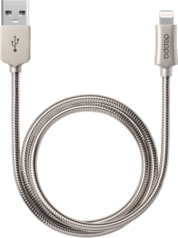 Дата-кабель Steel USB - Lightning, алюминий, MFI, 1.2м, стальной, Deppa 72272
