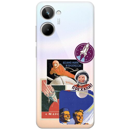 Силиконовый чехол на Realme 10 4G, Рилми 10 4Г с 3D принтом Yuri Gagarin Stickers прозрачный силиконовый чехол на realme 10 pro реалми 10 про плюс с 3d принтом yuri gagarin stickers прозрачный