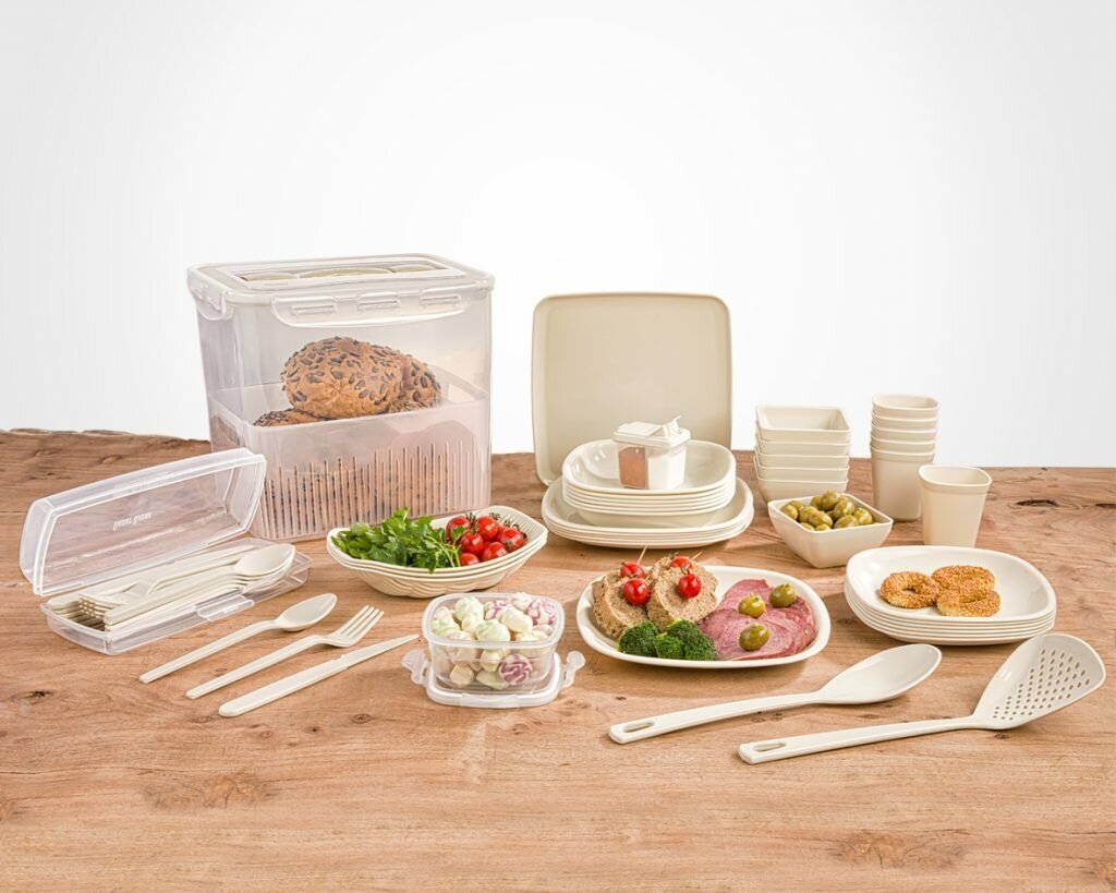 Набор-пикник посуда из пластика для дома и дачи на 6 персон бежевый - фотография № 2