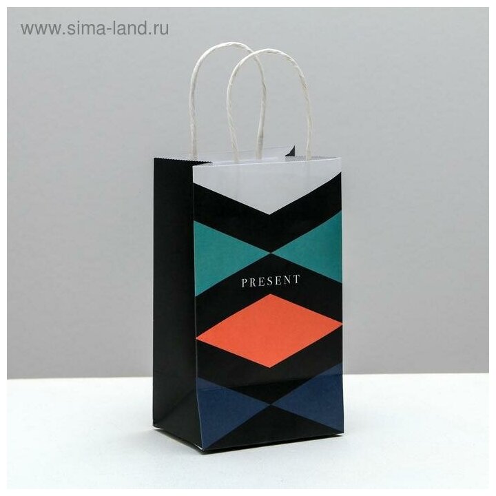 Пакет подарочный крафтовый «Present», 12 × 21 × 9 см