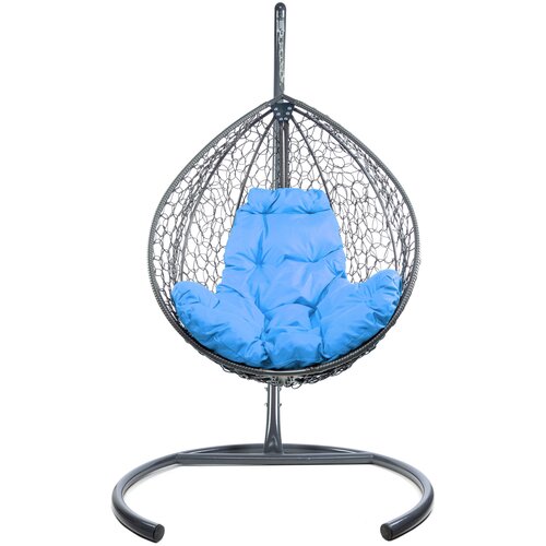Подвесное кресло серое M-Group Капля ротанг складное,11500303 голубая подушка