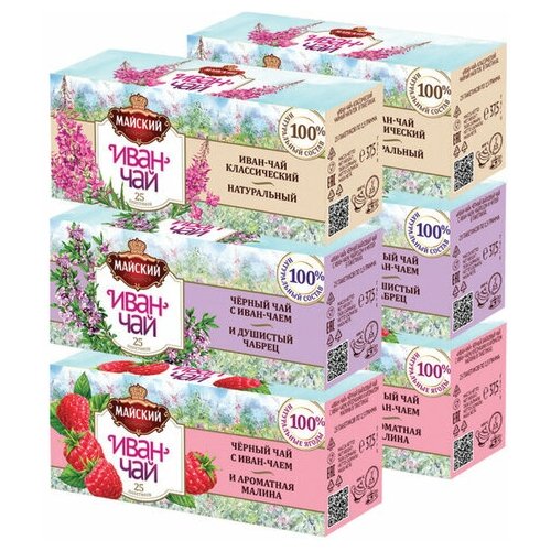 фото Чай майский "иван-чай", набор травяных чаев, 150 пакетиков (6 упаковок по 25 пакетиков), 101259, 1 шт.