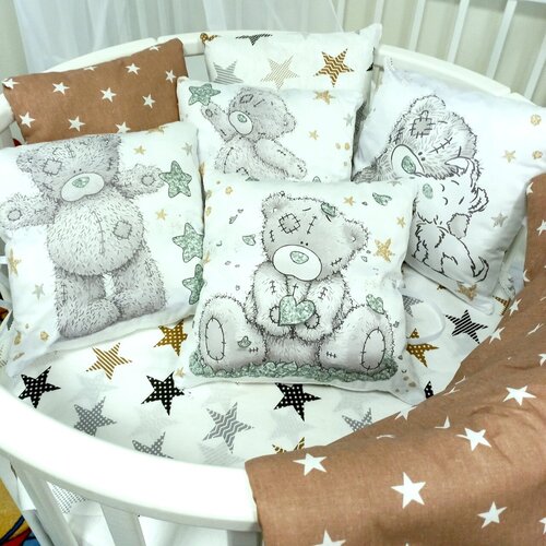Постельное белье детское в кроватку и бортики защитные, для новорожденного комплект Медвежонок (коричневый) комплект в детскую кроватку одеяло 110x140 подушка 40x60