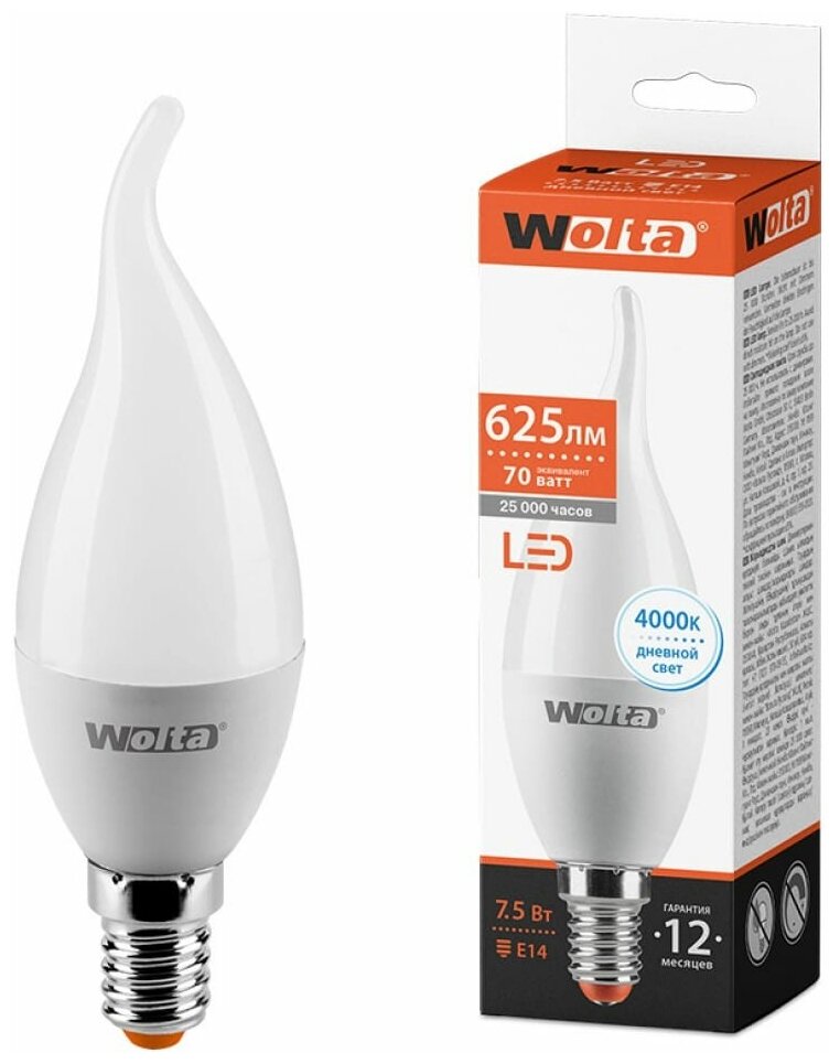 Светодиодная лампа WOLTA 7.5Вт, 625лм, Е14, 4000К - фотография № 1
