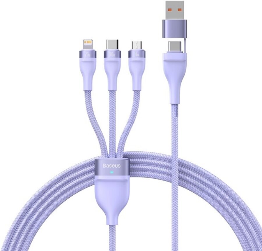 Кабель Baseus Flash Series II Two-for-three Charging Cable U+C to M+L+C 100W 1.2m Purple (CASS030105)