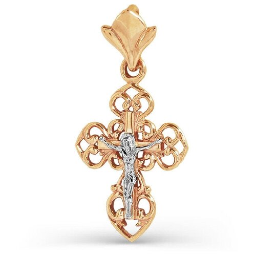 Крестик KARATOV, комбинированное золото, 585 проба, серебристый, золотистый