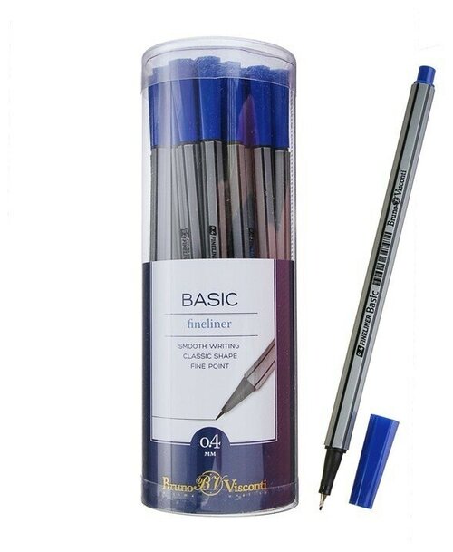Ручка капиллярная Basic FINELINER, узел 0.4 мм, стержень синий, 3 шт.
