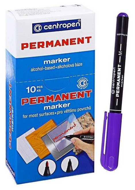 Маркер перманентный 2.0 мм Centropen, линия 1 мм, цвет фиолетовый, 10 шт.