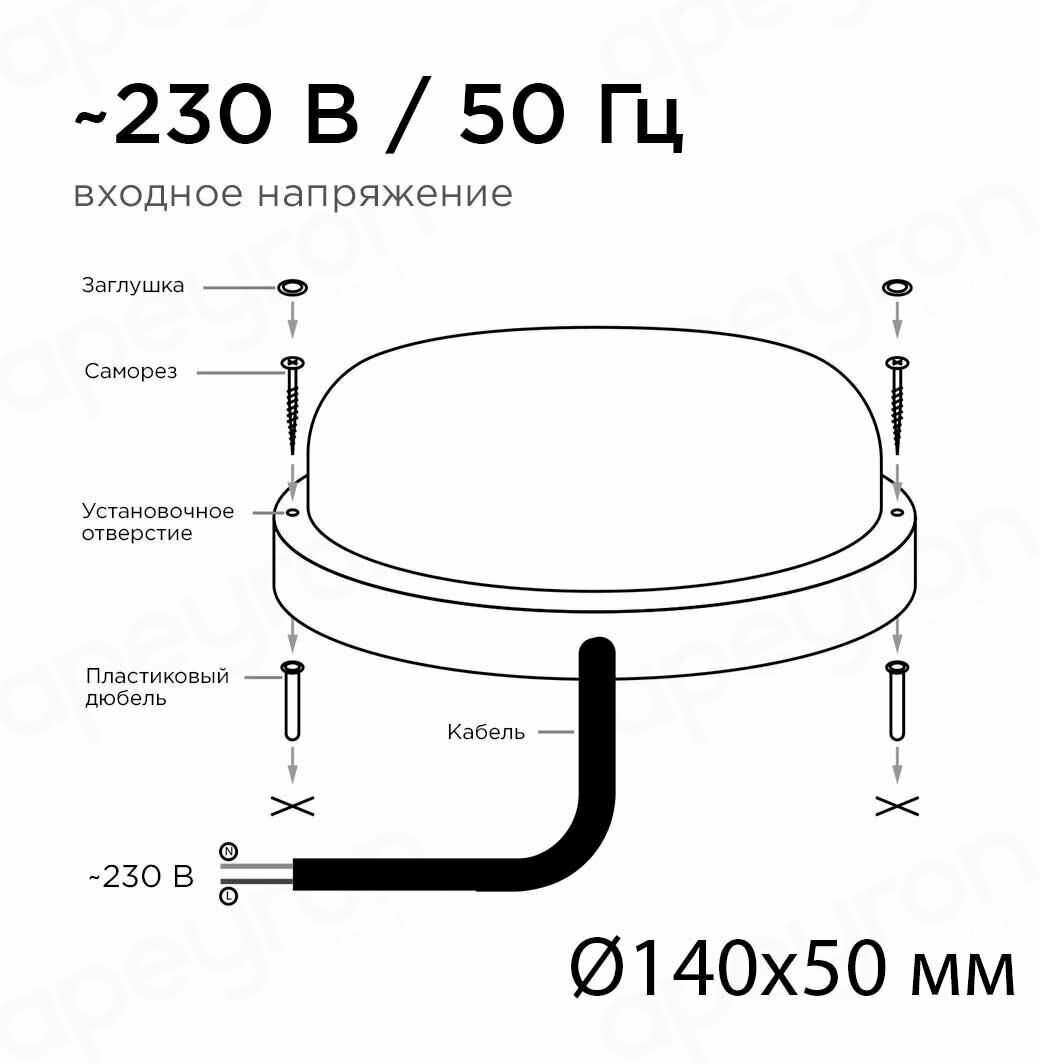 Светильник светодиодный герметичный с ДД 12Вт, 230В, 970Лм, 4000К, IP65, Ф140х50мм, круг - фотография № 12