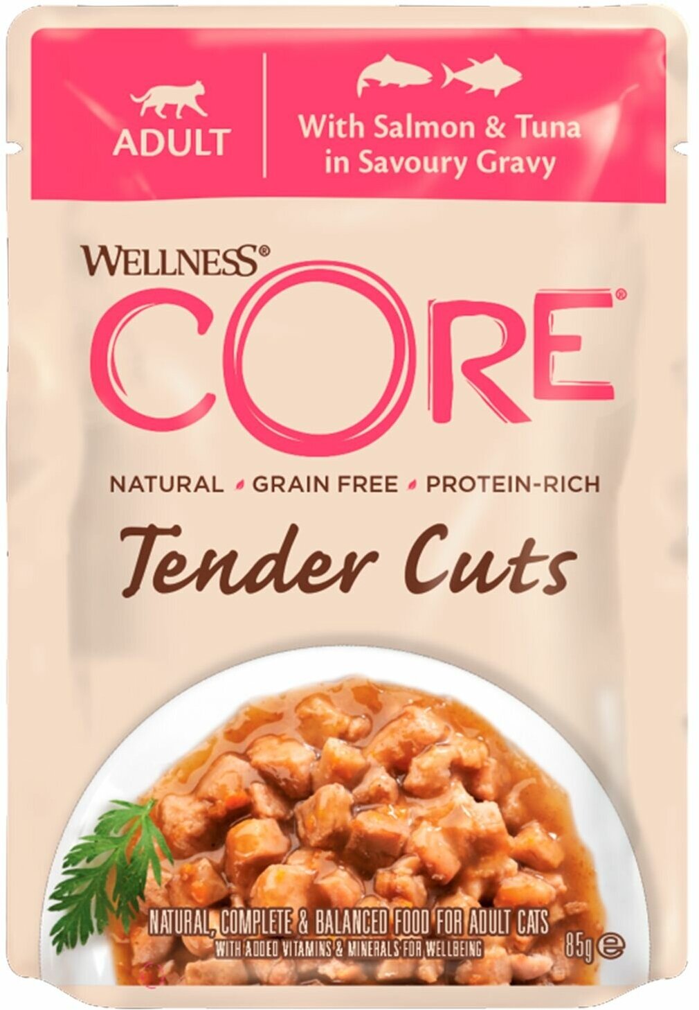 CORE CAT TENDER CUTS для взрослых кошек с нежными кусочками лосося и тунца в соусе (85 гр х 24 шт) - фотография № 13