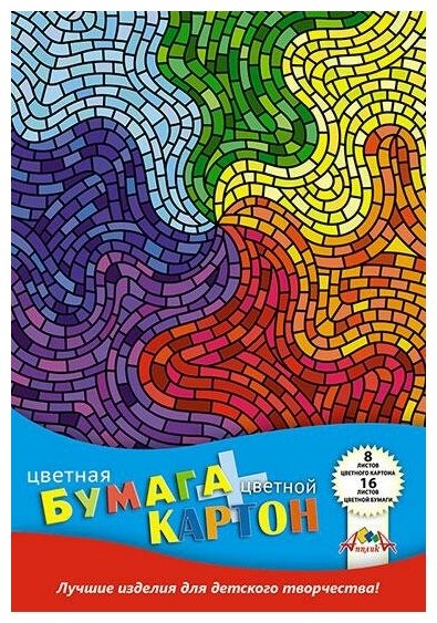 АппликА Набор для детского творчества "Цветная мозаика", А4, картон цветной 8 листов + бумага цветная 16 листов