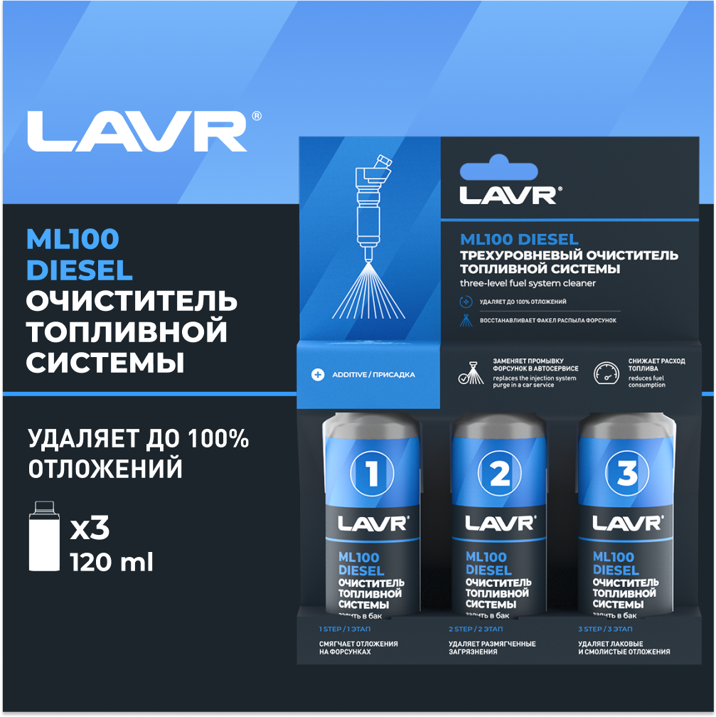 Трехуровневая очистка топливной системы ML100 Diesel LAVR, 120 мл / Ln2138