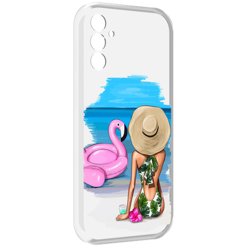 Чехол MyPads Девушка-и-фламинго женский для Samsung Galaxy M13 задняя-панель-накладка-бампер