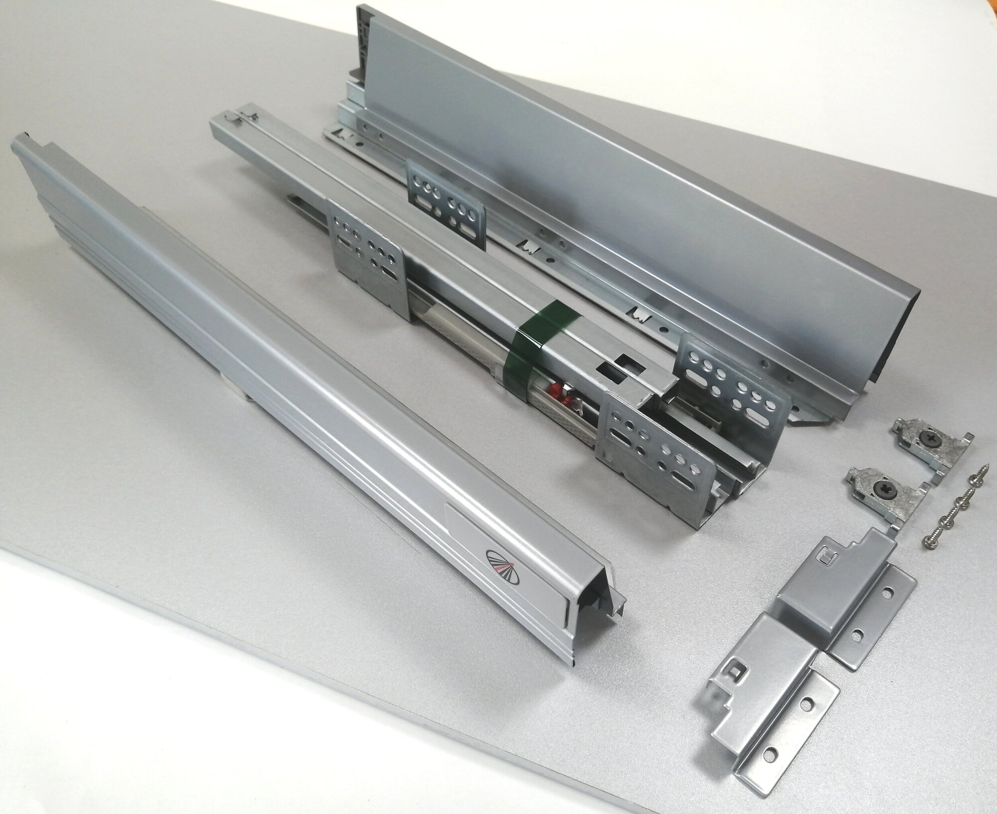 Комплект боковин и направляющих с доводчиком для выдвижного кухонного ящика GRATIS 84*450 мм, серый